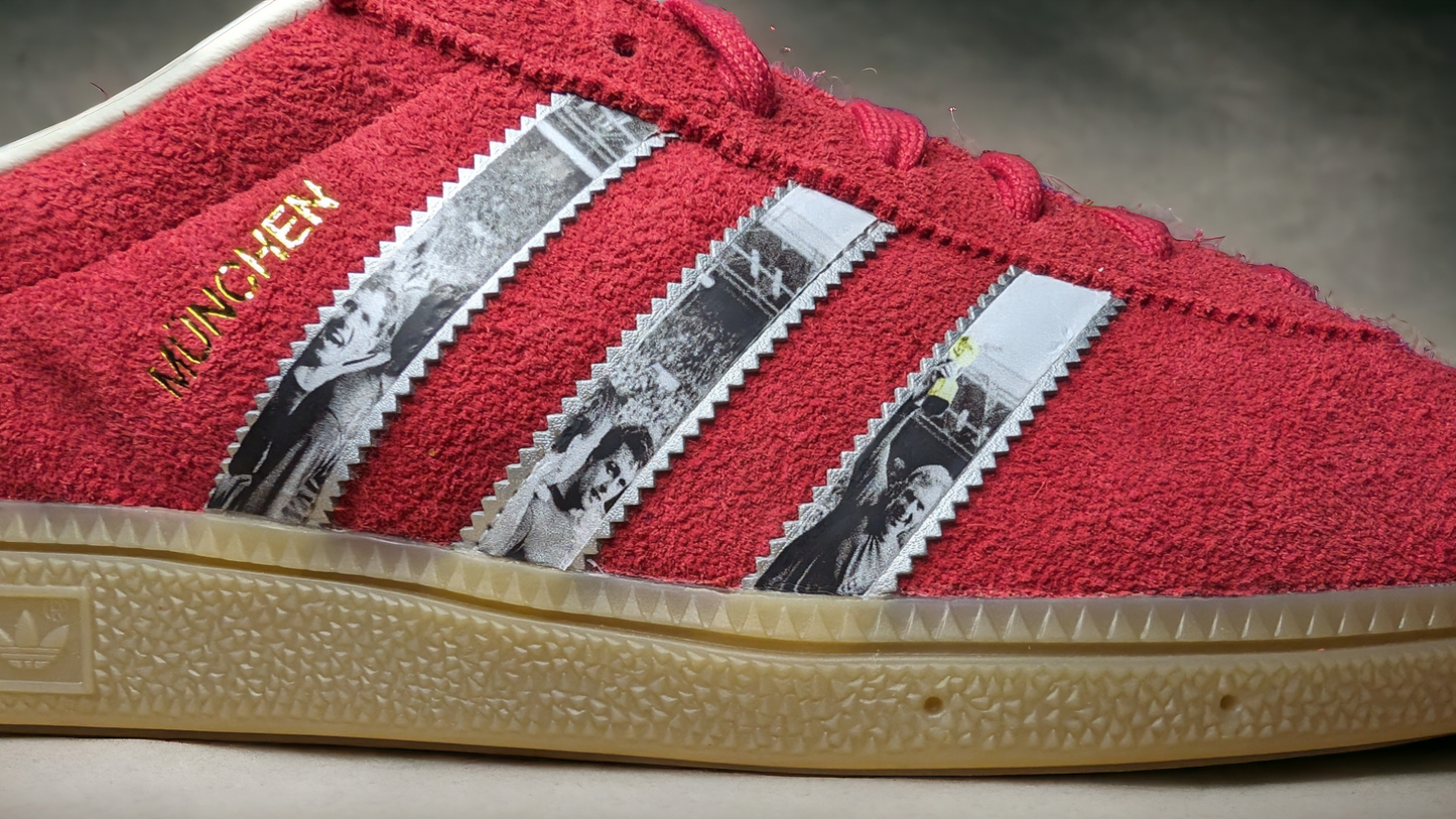 Limited edition England `66 world cup winners inspired red / white Adidas custom Munchen trainers / sneakers
