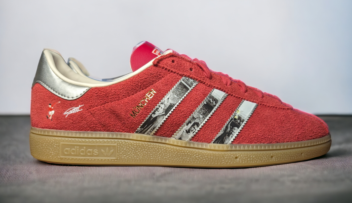 Limited edition England `66 world cup winners inspired red / white Adidas custom Munchen trainers / sneakers