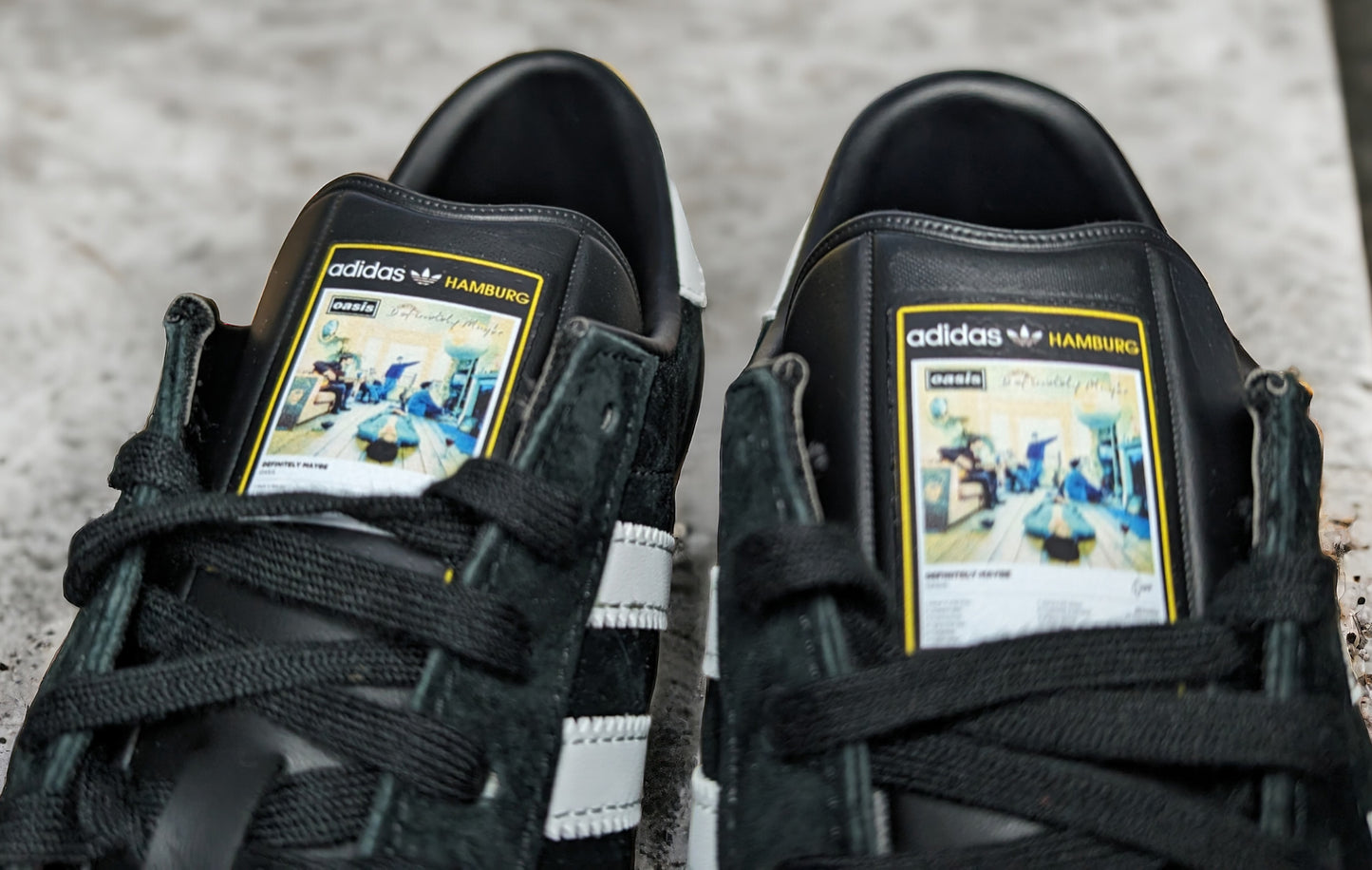 Limited edition Oasis Definitely maybe inspired Black Adidas custom Hamburg trainers / sneakers