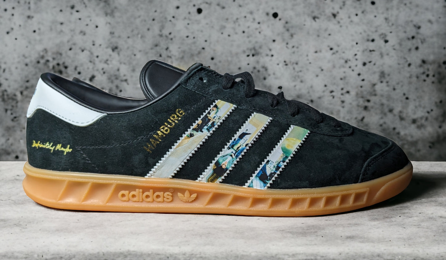 Limited edition Oasis Definitely maybe inspired Black Adidas custom Hamburg trainers / sneakers