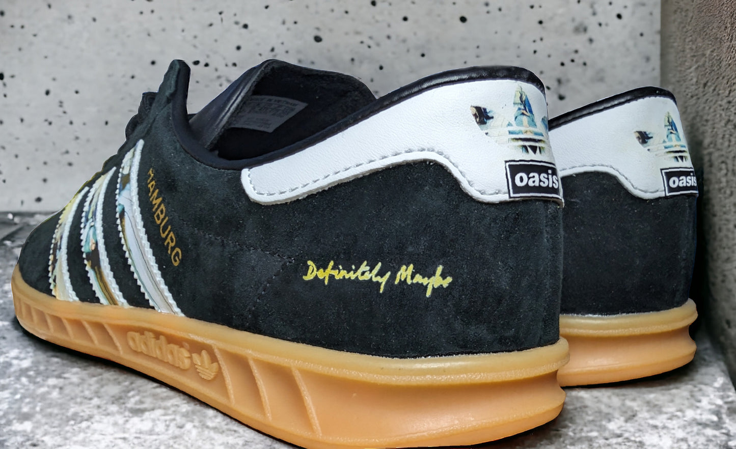 Limited edition Oasis Definitely maybe inspired Black Adidas custom Hamburg trainers / sneakers