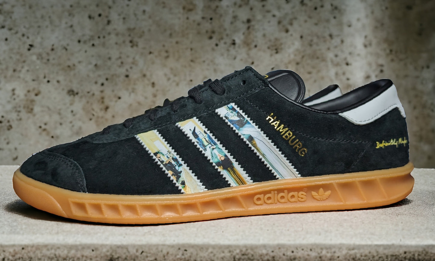 Limited edition Oasis Definitely maybe inspired Black Adidas custom Hamburg trainers / sneakers