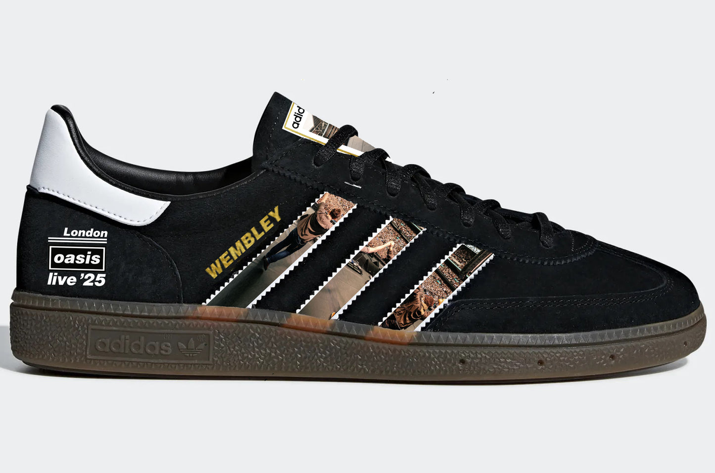 Limited edition Oasis Live 25 Wembley Adidas custom Black / white Handball Spezial trainers / sneakers
