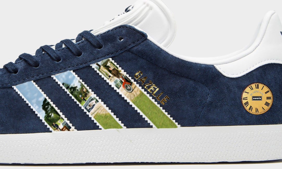 Limited edition Oasis - Be Here Now - Adidas Navy custom Gazelle trainers / sneakers