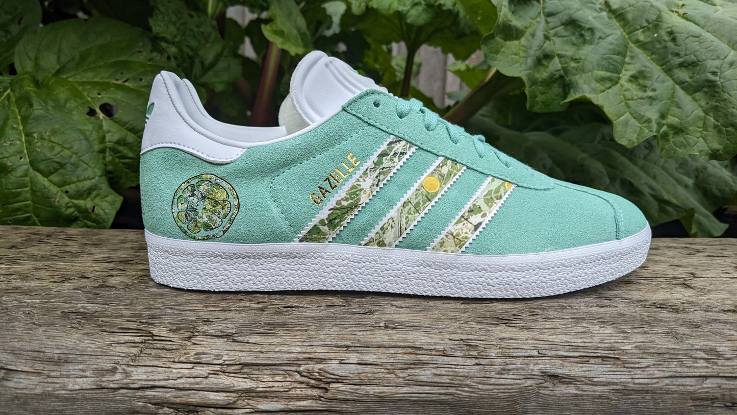 Limited edition The Stone Roses Ladies / Women`s Adidas Gazelle Green / White trainers / sneakers