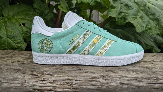 Limited edition The Stone Roses Ladies / Women`s Adidas Gazelle Green / White trainers / sneakers