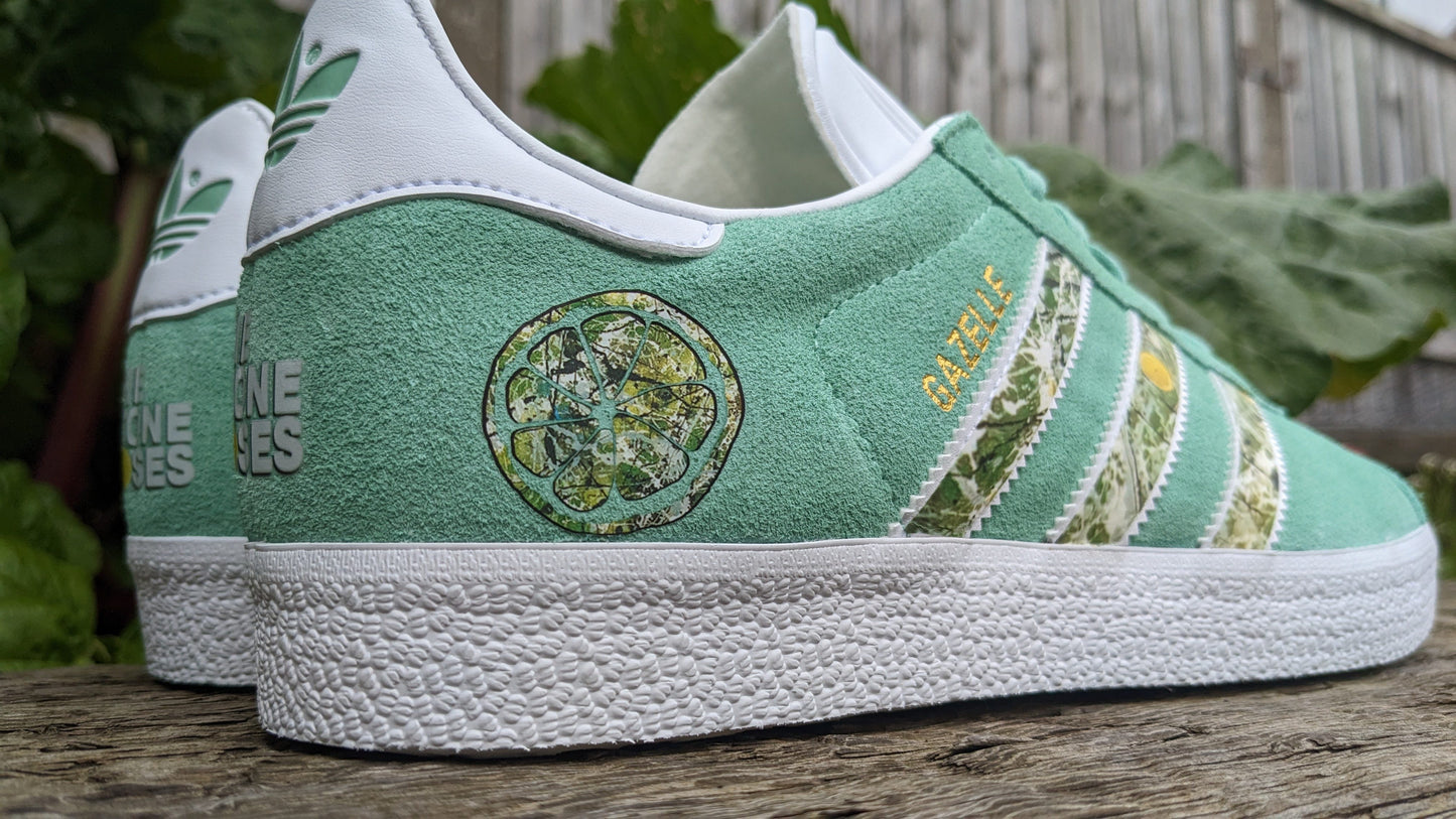 Limited edition The Stone Roses Ladies / Women`s Adidas Gazelle Green / White trainers / sneakers