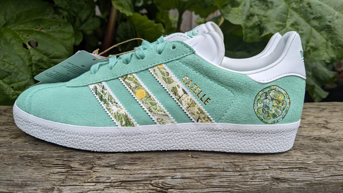 Limited edition The Stone Roses Ladies / Women`s Adidas Gazelle Green / White trainers / sneakers