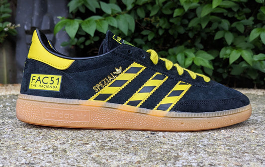 Limited edition The Hacienda Fac 51 Factory records Black / yellow Adidas custom Handball Spezial trainers / sneakers