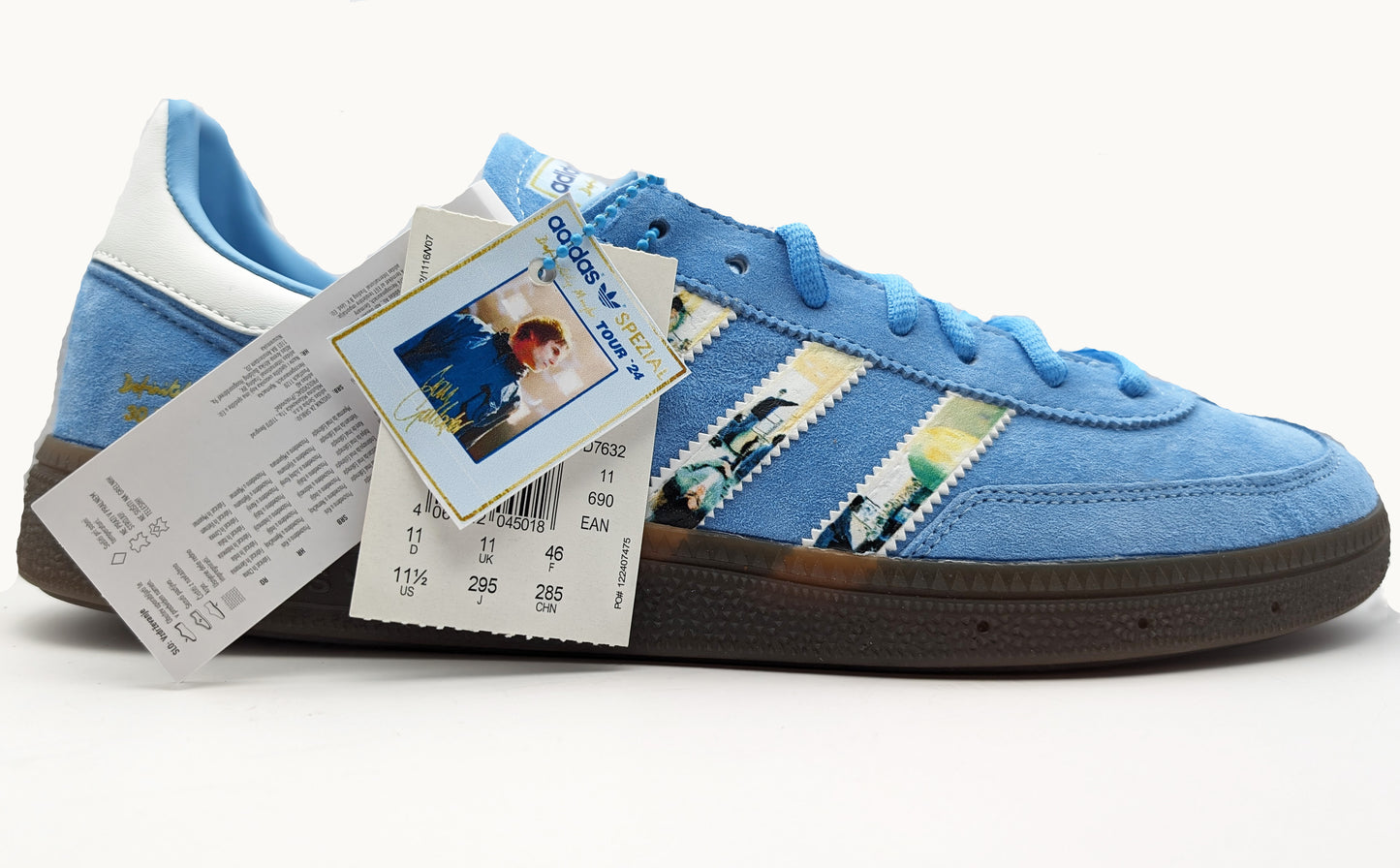 Limited edition Oasis Definitely maybe Liam Gallagher tour 2024 inspired light blue /white Adidas custom Handball Spezial trainers / sneakers