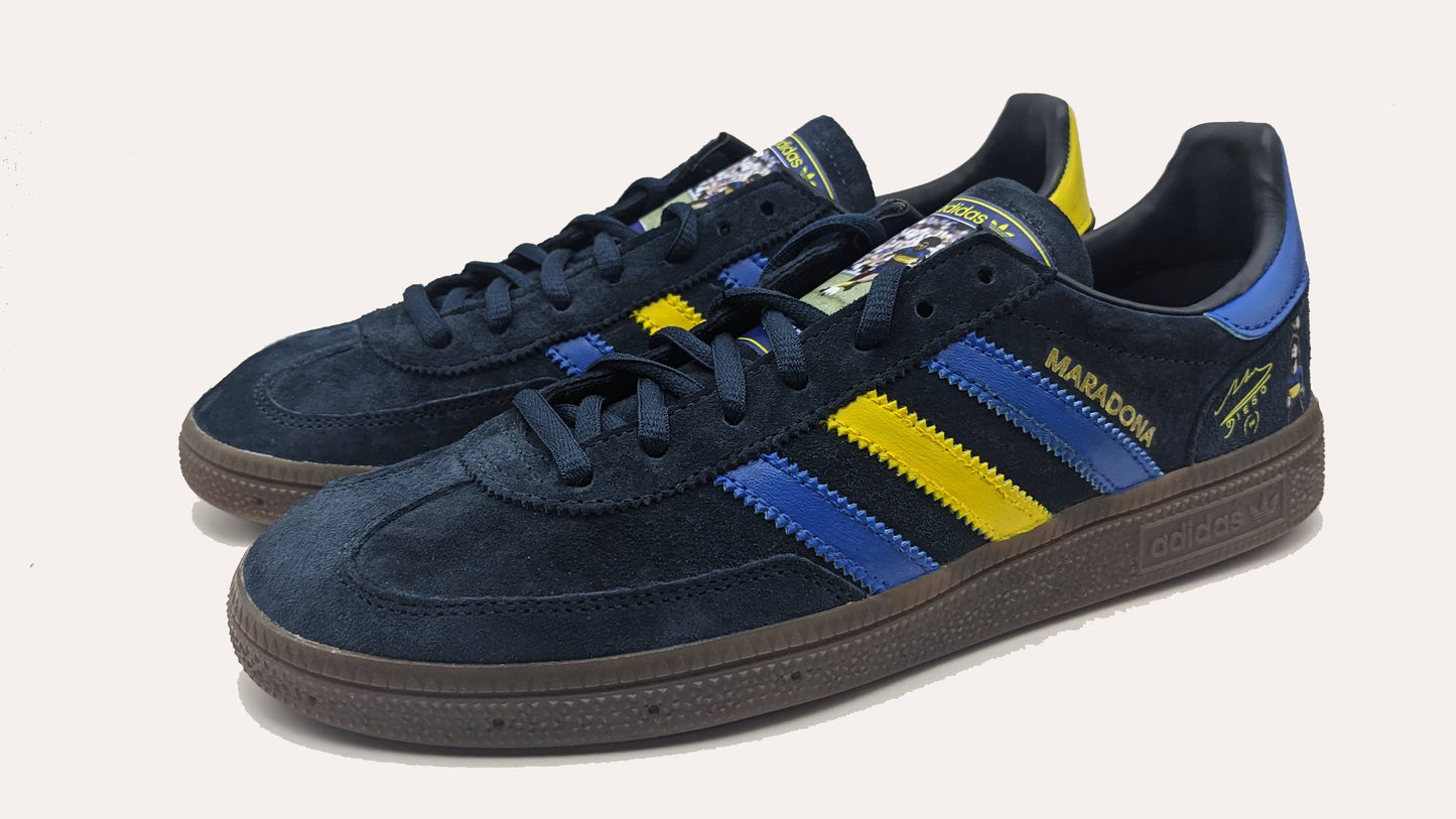 Limited edition Diego Maradona Boca Juniors Navy / Yellow / Blue Adidas custom Handball Spezial trainers / sneakers