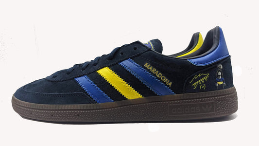 Limited edition Diego Maradona Boca Juniors Navy / Yellow / Blue Adidas custom Handball Spezial trainers / sneakers
