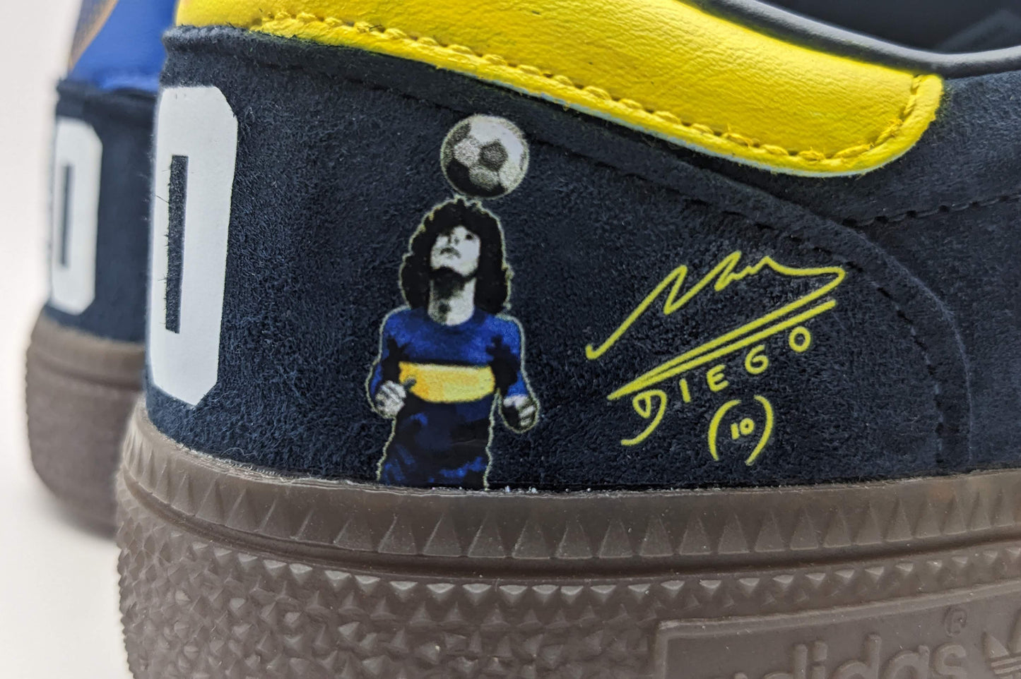 Limited edition Diego Maradona Boca Juniors Navy / Yellow / Blue Adidas custom Handball Spezial trainers / sneakers
