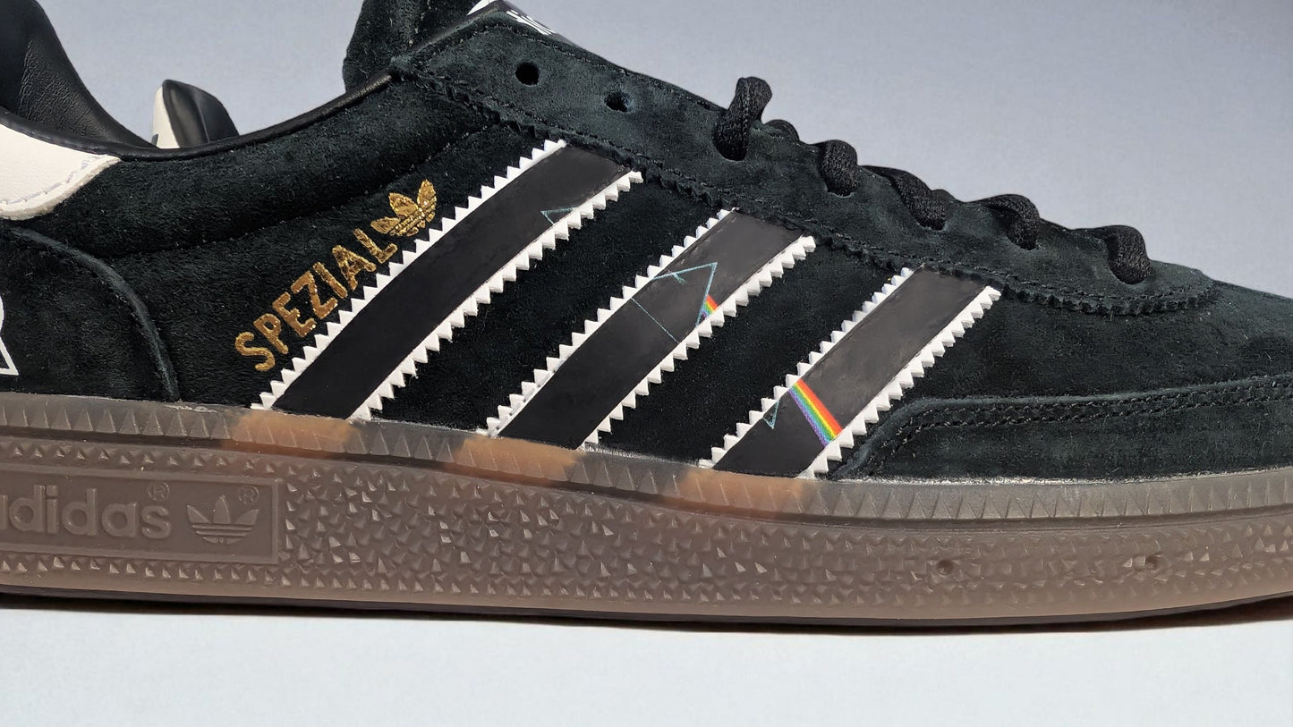 Limited edition Pink Floyd Dark side of the moon 50th anniversary black / white Adidas custom Handball Spezial trainers / sneakers