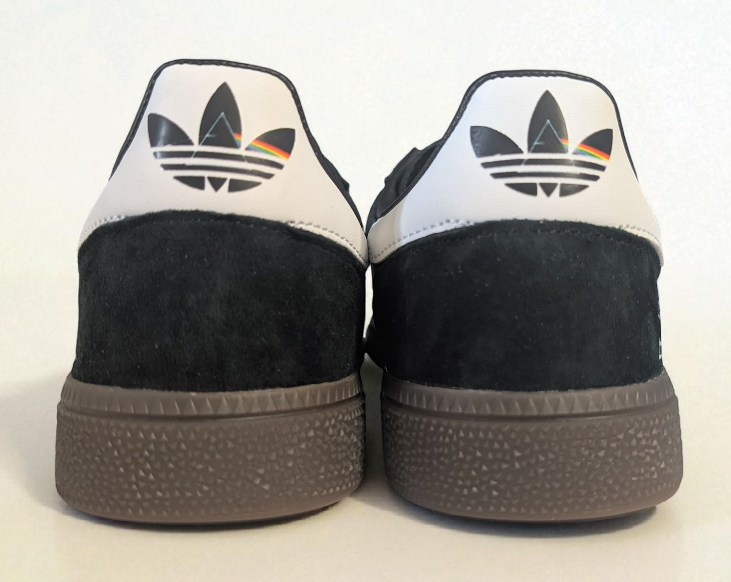 Limited edition Pink Floyd Dark side of the moon 50th anniversary black / white Adidas custom Handball Spezial trainers / sneakers