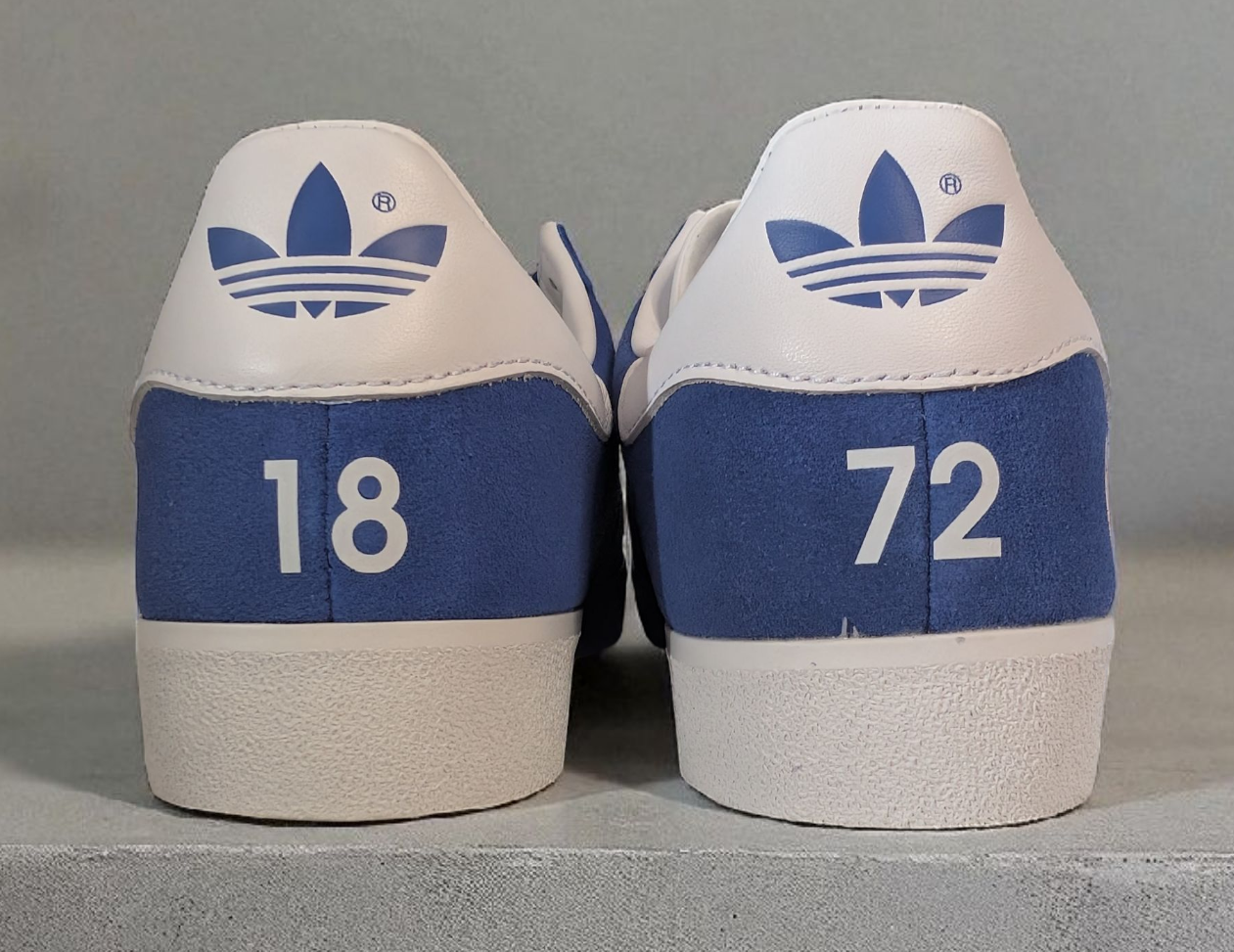 Limited edition Rangers Til I Die / blue / white Adidas custom Gazelle trainers / sneakers