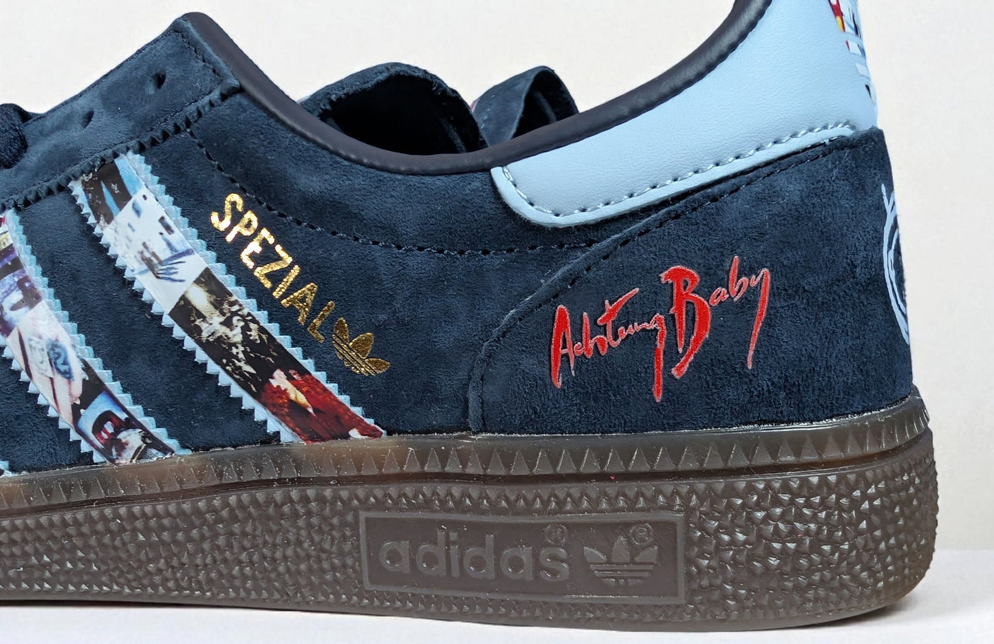 Limited edition U2 Achtung Baby Navy blue Adidas custom Handball Spezial trainers / sneakers
