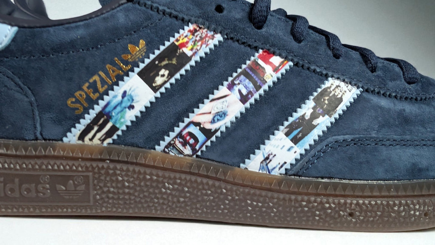 Limited edition U2 Achtung Baby Navy blue Adidas custom Handball Spezial trainers / sneakers