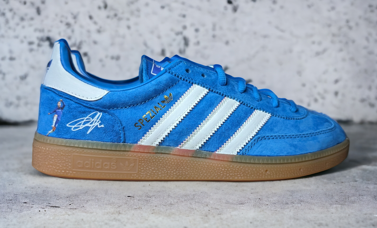 Limited edition Chelsea FC Eden Hazard inspired blue /white/ suede Adidas custom Handball Spezial trainers / sneakers