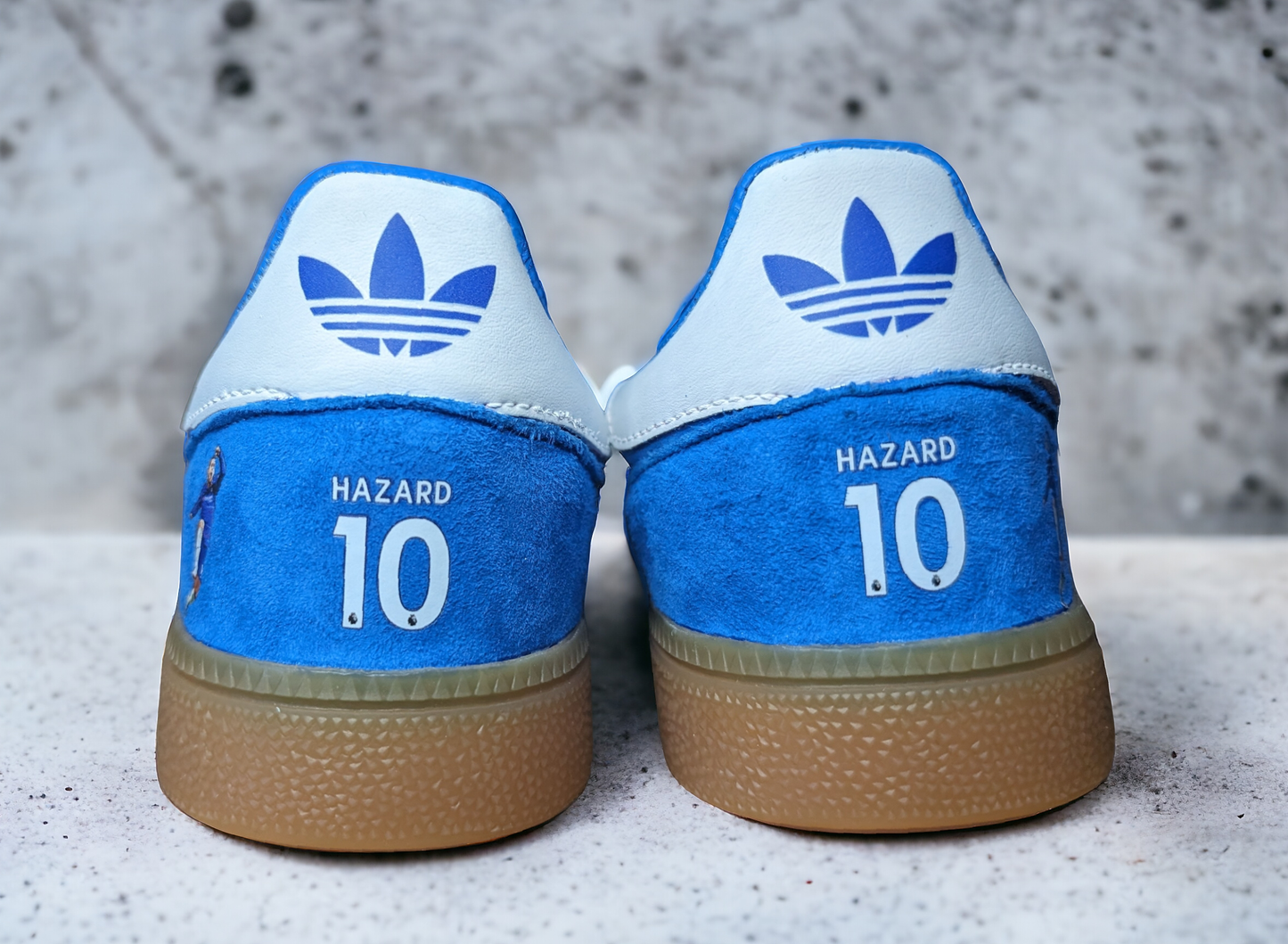 Limited edition Chelsea FC Eden Hazard inspired blue /white/ suede Adidas custom Handball Spezial trainers / sneakers