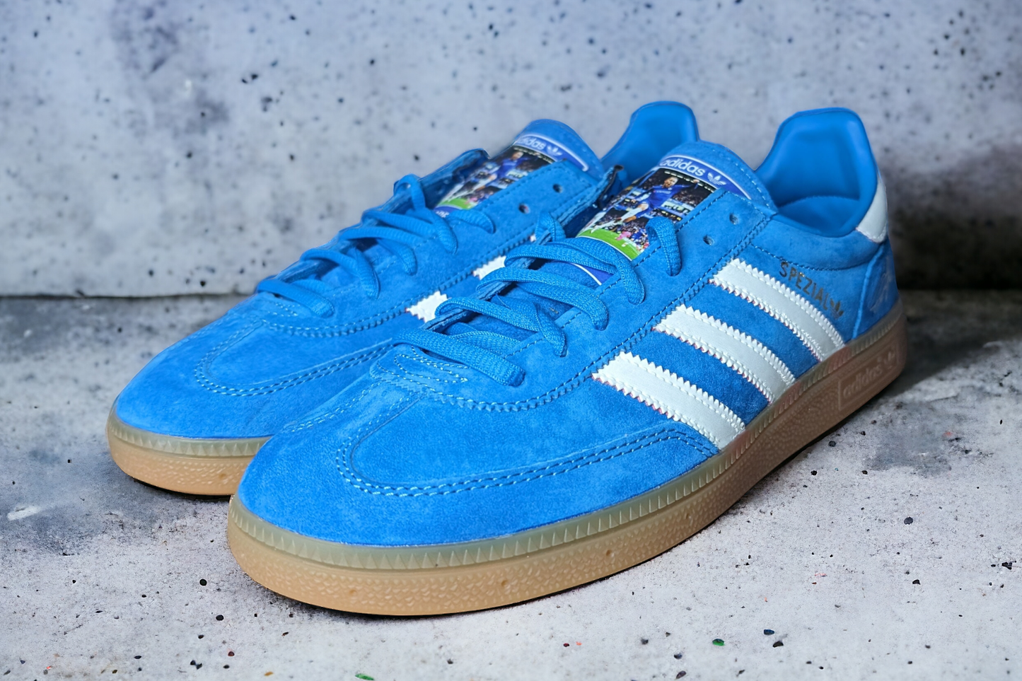 Limited edition Chelsea FC Eden Hazard inspired blue /white/ suede Adidas custom Handball Spezial trainers / sneakers