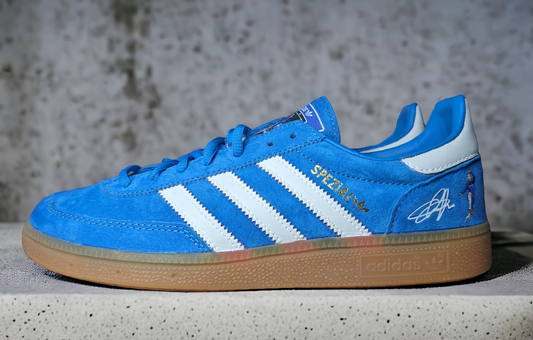 Limited edition Chelsea FC Eden Hazard inspired blue /white/ suede Adidas custom Handball Spezial  trainers / sneakers