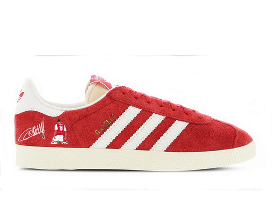 Limited edition Arsenal FC Thierry Henry Red / White Adidas custom Gazelle trainers / sneakers