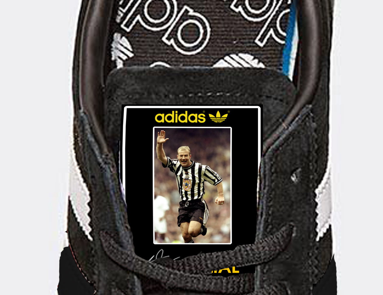 Limited edition retro Newcastle Alan Shearer inspired Black /White/ Adidas custom Handball Spezial trainers / sneakers