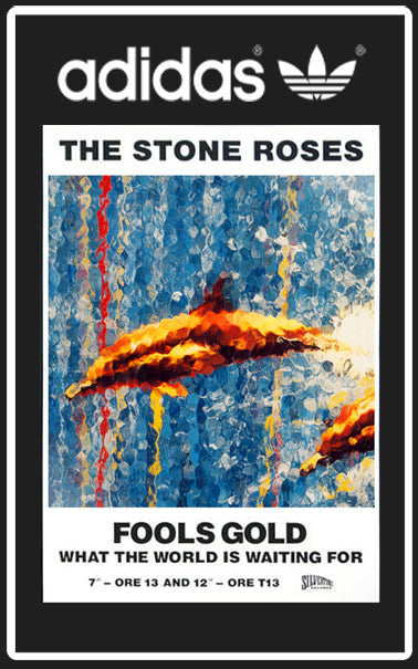 Limited edition The Stone Roses Fools gold black / white Adidas custom Kick 76 trainers / sneakers