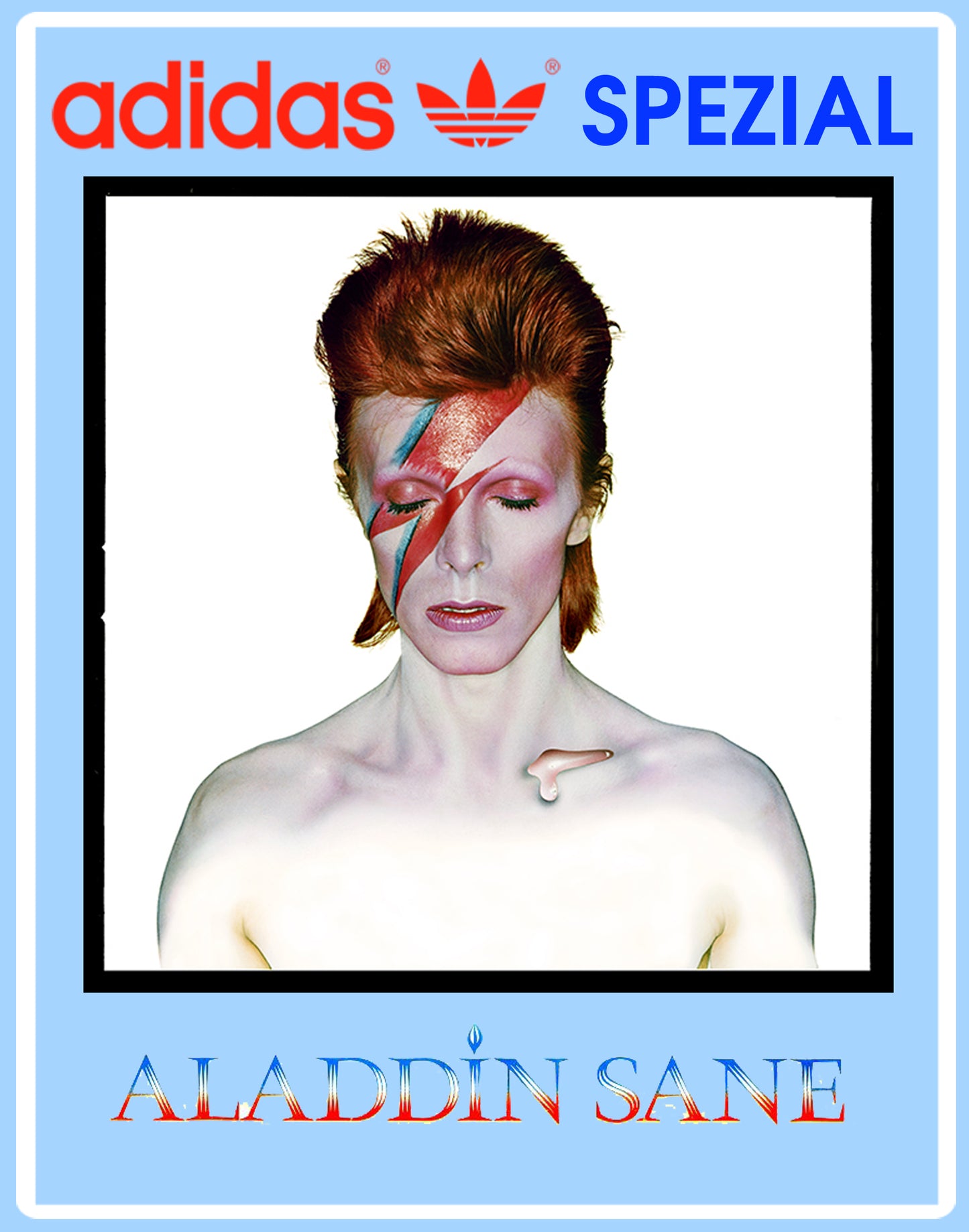 Limited edition David Bowie Aladdin Sane blue / white suede Adidas Handball Spezial trainers / sneakers
