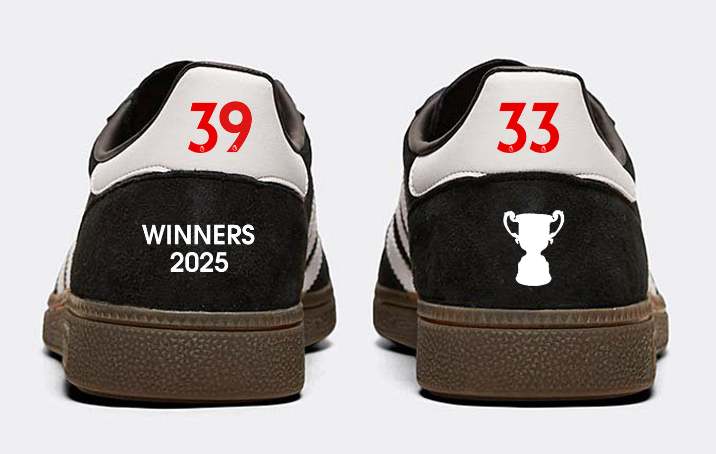 Limited edition Newcastle United Wembley 25 winners inspired Black /White/ Adidas custom Handball Spezial trainers / sneakers