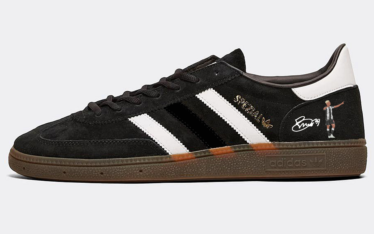Limited edition Newcastle United Wembley 25 winners inspired Black /White/ Adidas custom Handball Spezial trainers / sneakers