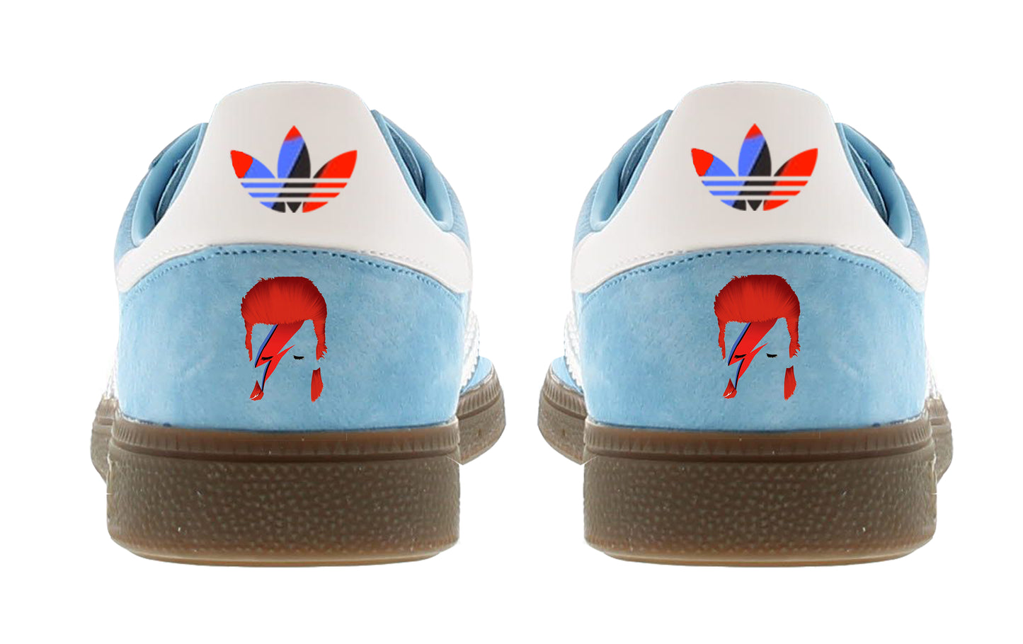 Limited edition David Bowie Aladdin Sane blue / white suede Adidas Handball Spezial trainers / sneakers