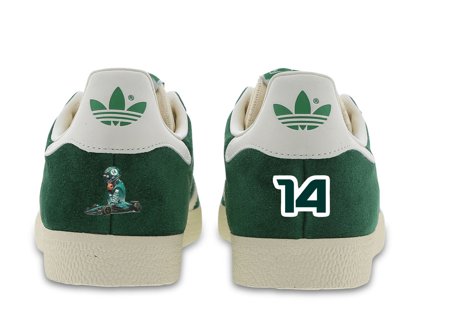 Limited edition F1 Fernando Alonso Adidas custom green Gazelle trainers / sneakers