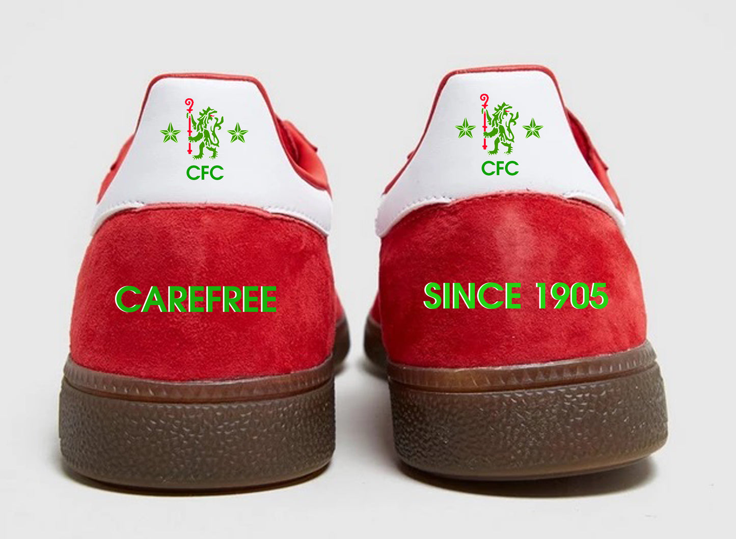 Limited edition Chelsea FC Retro 70s kit Red / white / Green suede Adidas custom Handball Spezial trainers / sneakers