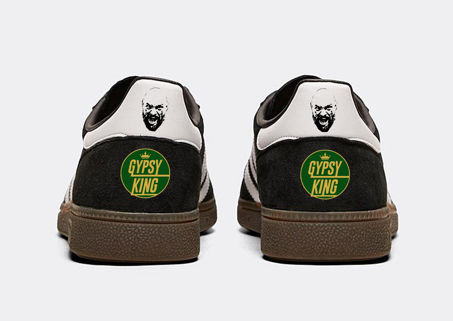 Limited edition Tyson Fury inspired Black / Gold / Green Adidas custom Handball Spezial trainers / sneakers
