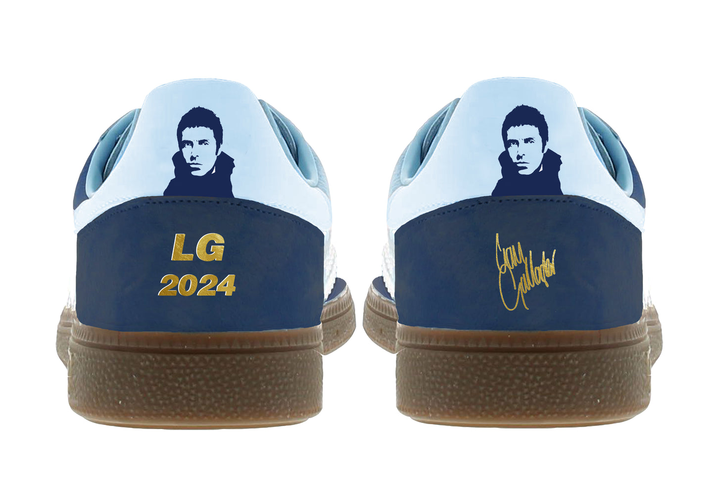 Limited edition Oasis Definitely maybe Liam Gallagher tour 2024 inspired blue /white Adidas custom Handball Spezial trainers / sneakers