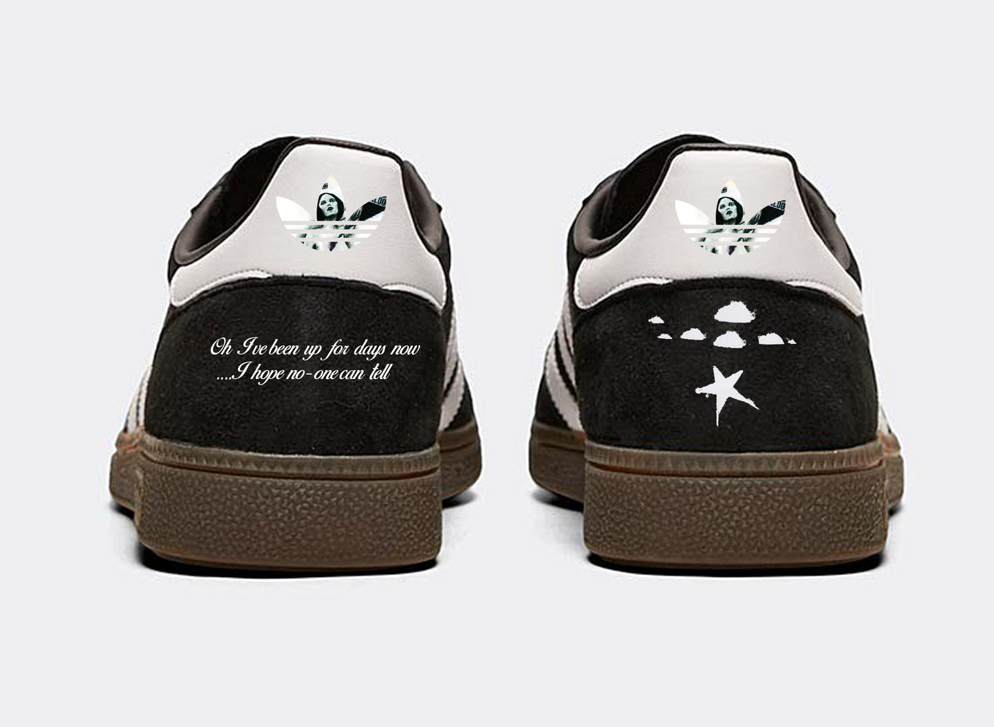 Limited edition Dirty Pretty Things Waterloo to anywhere inspired black / white Adidas custom Handball Spezial trainers / sneakers