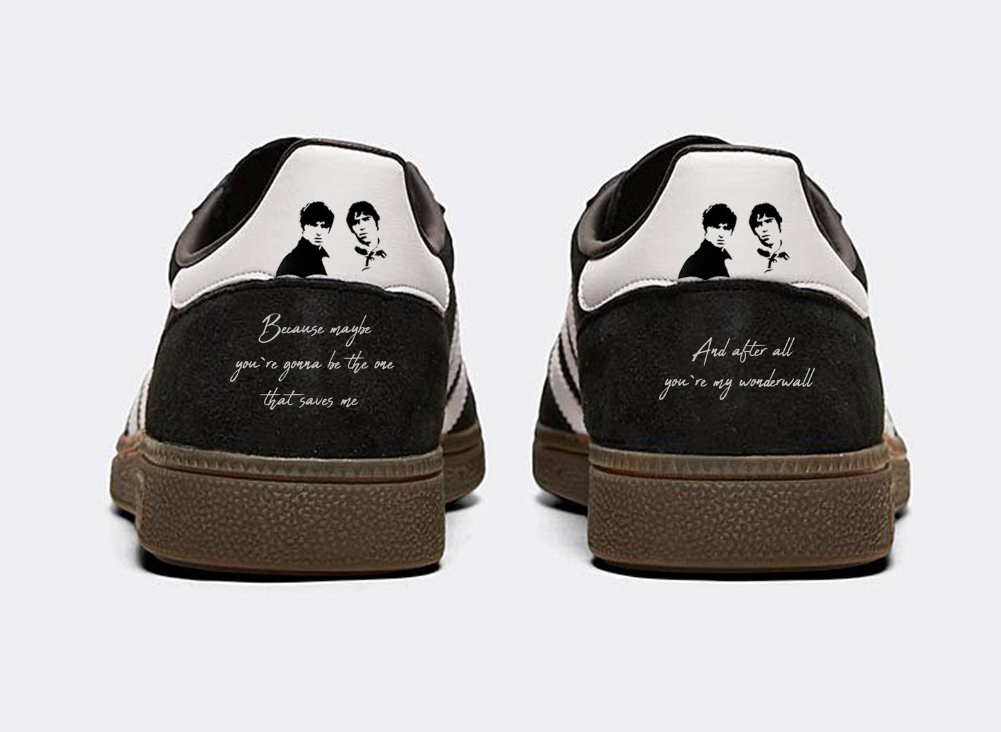 Limited edition Oasis Wonderwall lyrics inspired black / white Adidas custom Handball Spezial trainers / sneakers