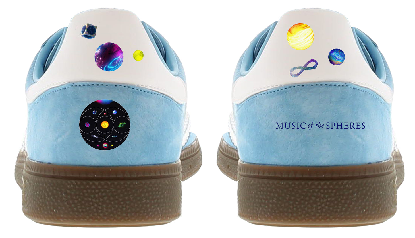 Limited edition Coldplay - Music of the Spheres Adidas custom Light blue / white Handball Spezial trainers / sneakers