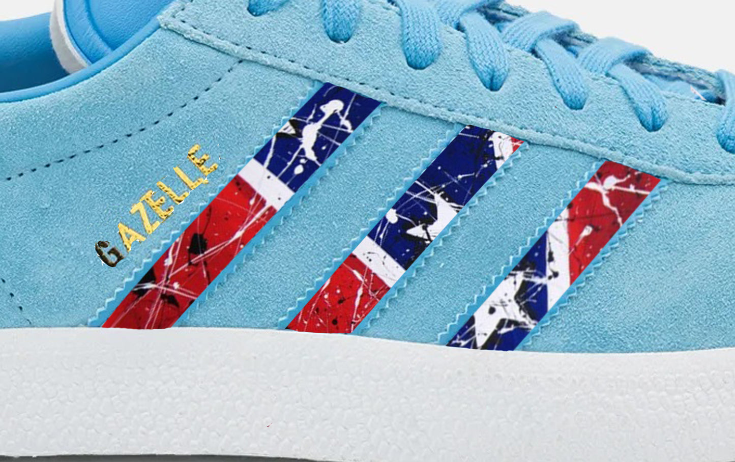 Limited edition The Stone Roses Waterfall Aqua blue Adidas custom Gazelle trainers / sneakers