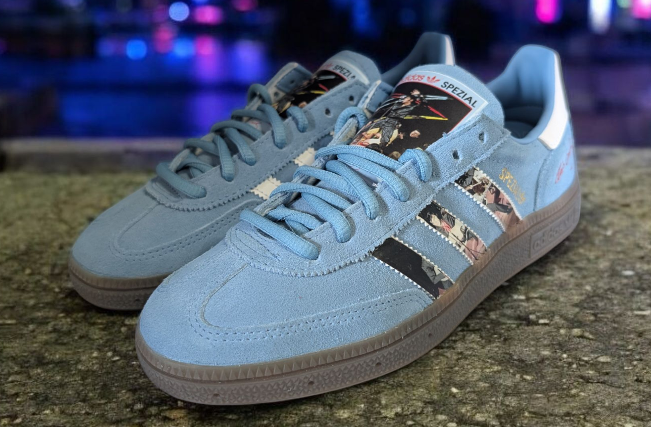 Limited edition Elvis Presley blue / white suede Adidas Handball Spezial trainers / sneakers