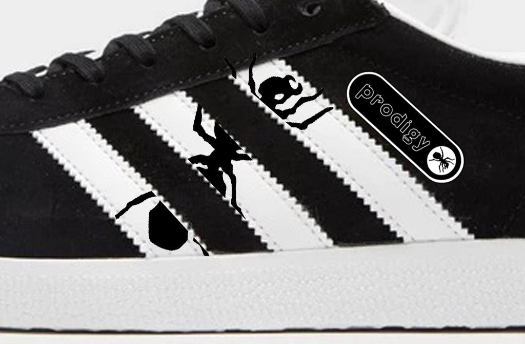 Limited edition The Prodigy / Keith Flint inspired Black  Adidas custom Gazelle trainers / sneakers