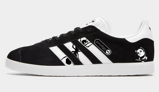 Limited edition The Prodigy / Keith Flint inspired Black  Adidas custom Gazelle trainers / sneakers