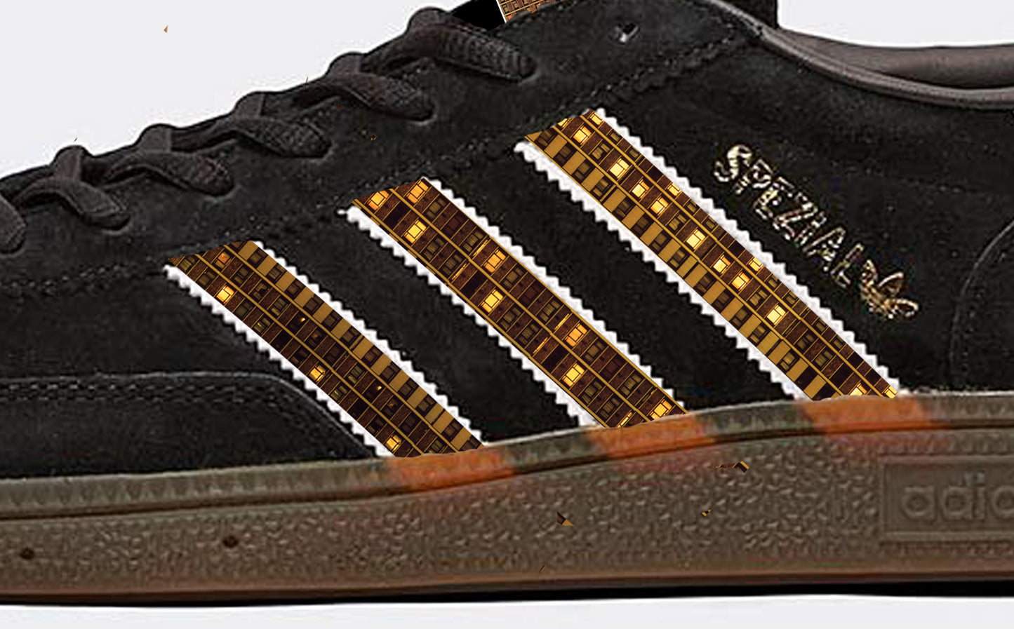 Limited edition The Streets Original Pirate Material inspired black / white Adidas custom Handball Spezial trainers / sneakers