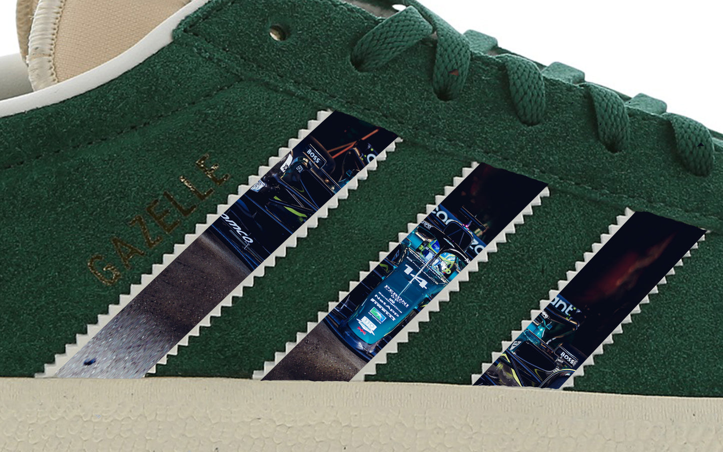 Limited edition F1 Fernando Alonso Adidas custom green Gazelle trainers / sneakers
