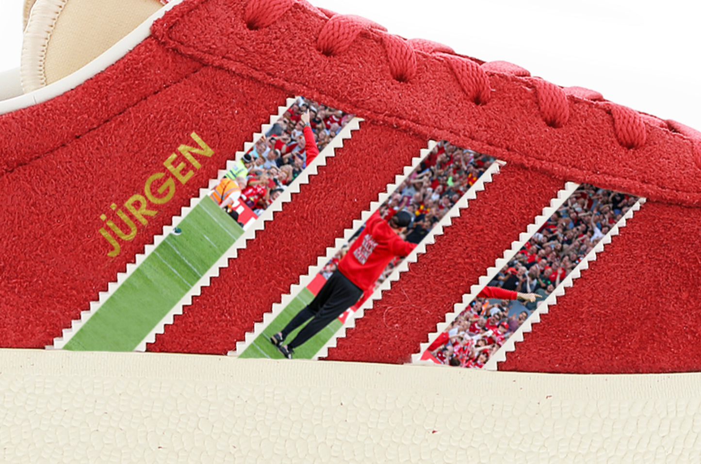 Limited edition Liverpool FC Jurgen Klopp Farewell red / white Adidas custom Gazelle trainers / sneakers