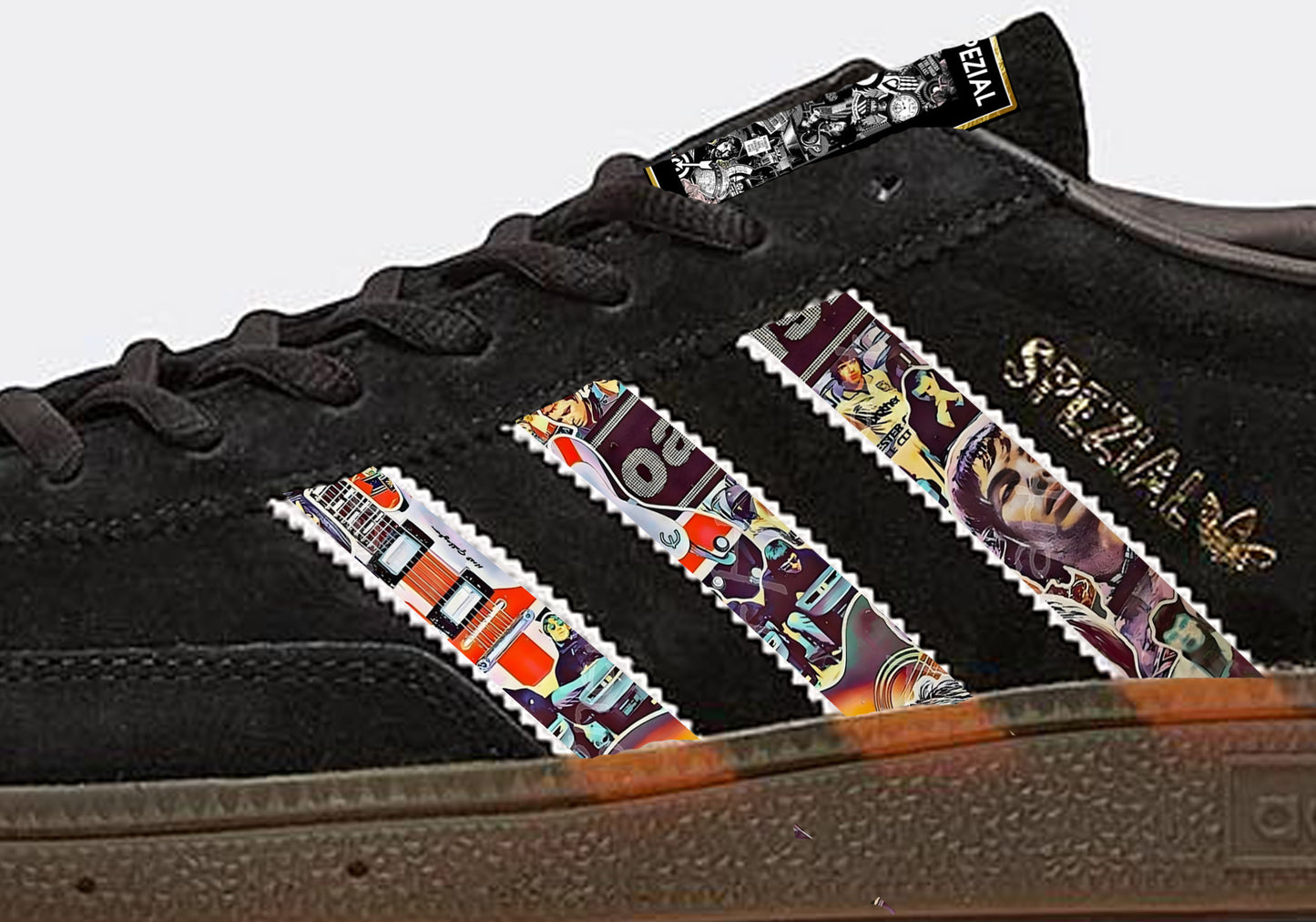Limited edition Oasis Wonderwall lyrics inspired black / white Adidas custom Handball Spezial trainers / sneakers