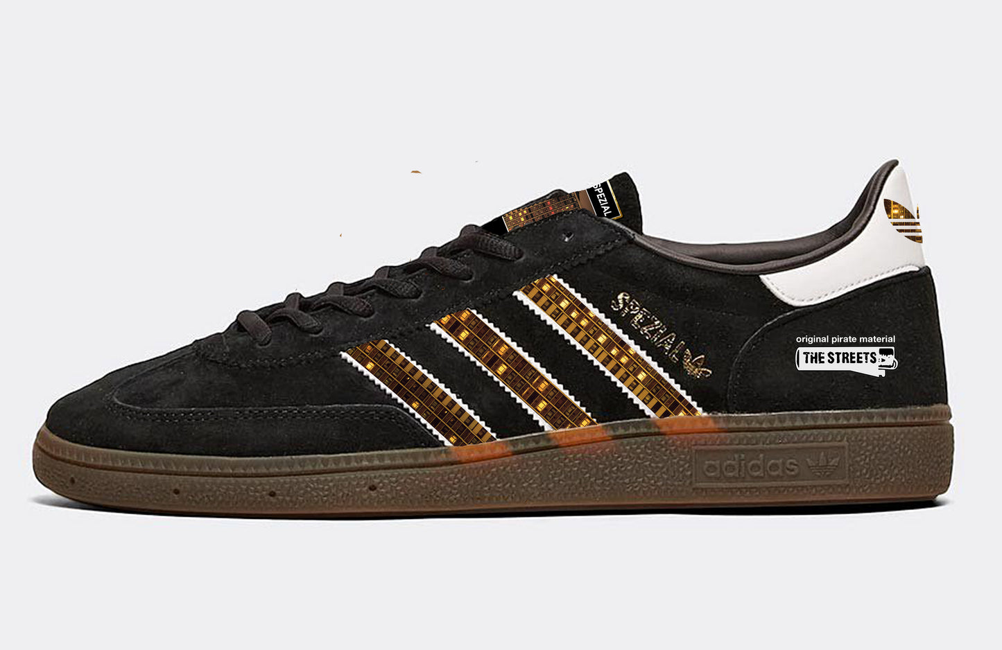 Limited edition The Streets Original Pirate Material inspired black / white Adidas custom Handball Spezial trainers / sneakers