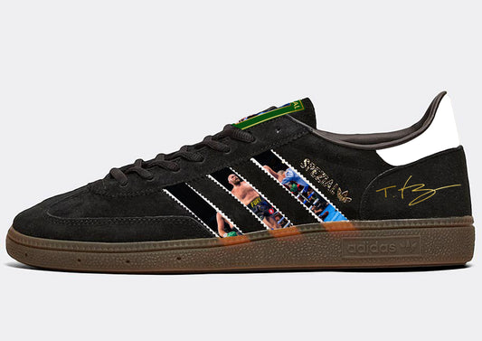 Limited edition Tyson Fury inspired Black / Gold / Green Adidas custom Handball Spezial trainers / sneakers